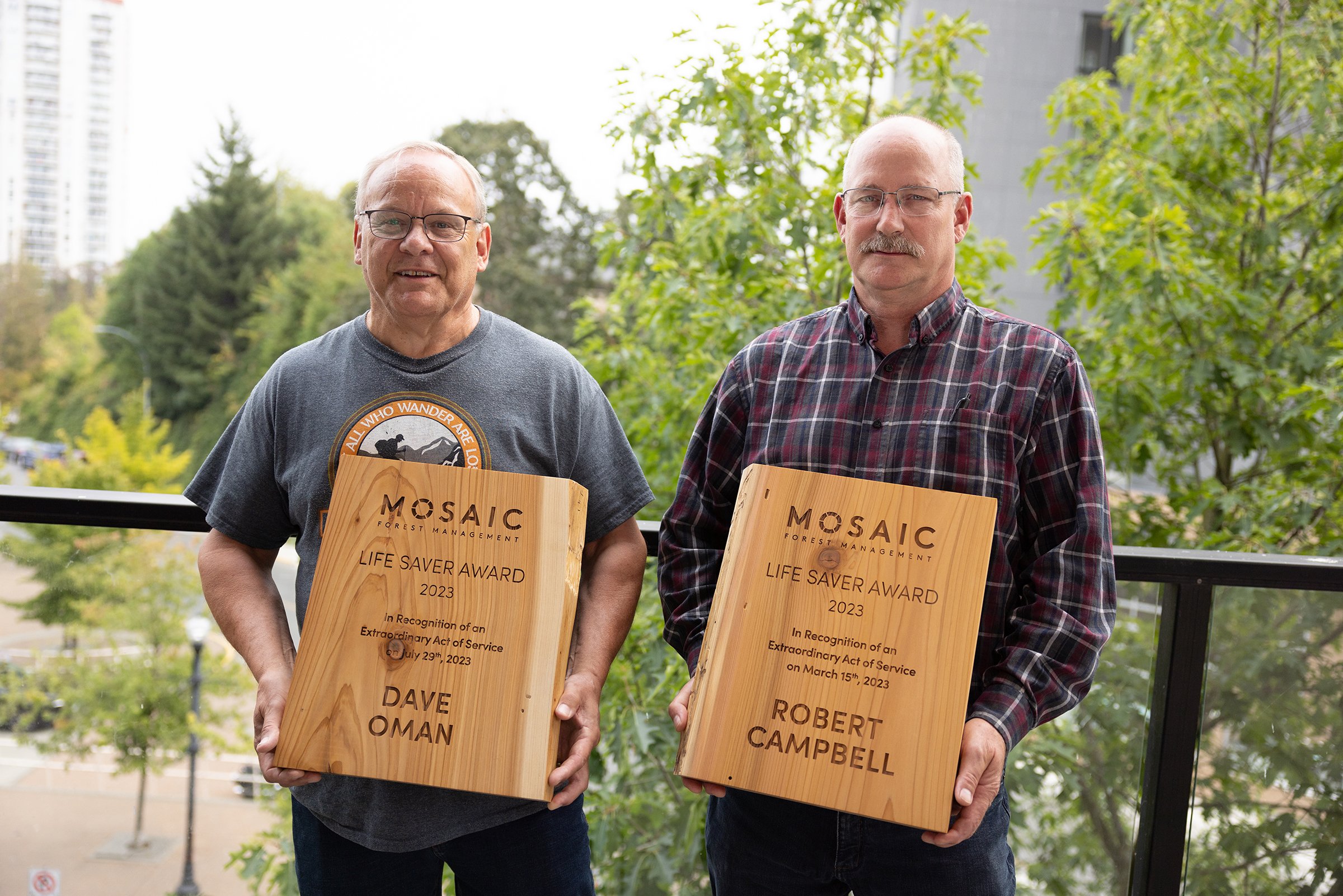 Life Saver Award Robert Campbell, SafetyNet Security, Campbell River  and Dave Oman, Mosaic Forest Management, Nanoose 