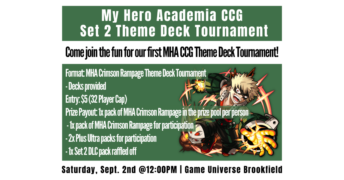 My Hero Academia Set 2 Theme Deck Tournament @ Brookfield