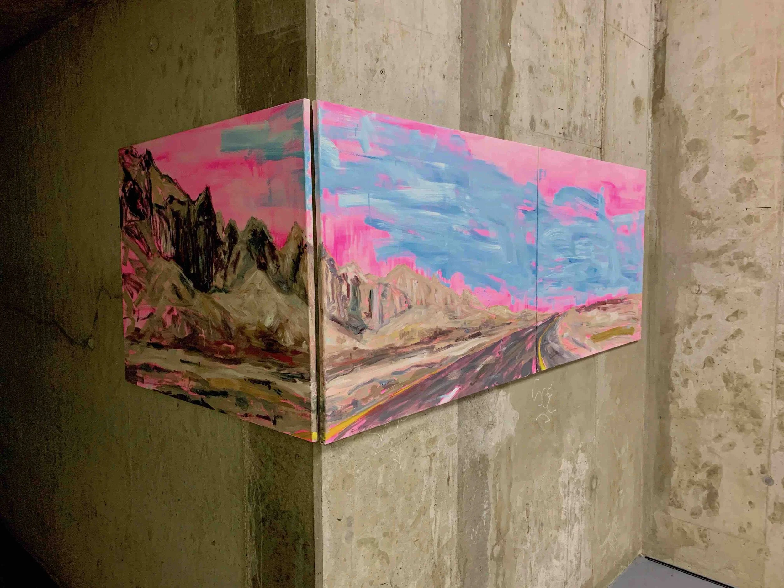N90 Neve Zohar, 2020, Öl auf Leinwand, 80x300 cm, dreiteilig