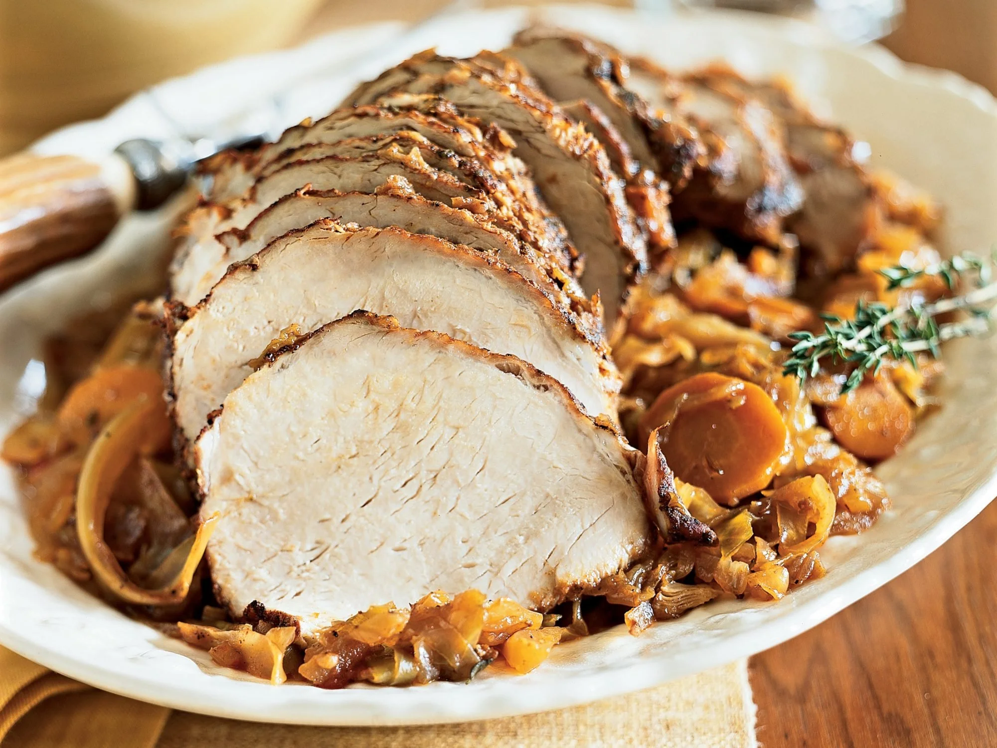 NEW Local Cider-Bourbon-Maple Glazed Pork Tenderloin, Sweet Potatoes, Roasted Hand-picked Local Apples, Local Cabbage and Vidalia Onions