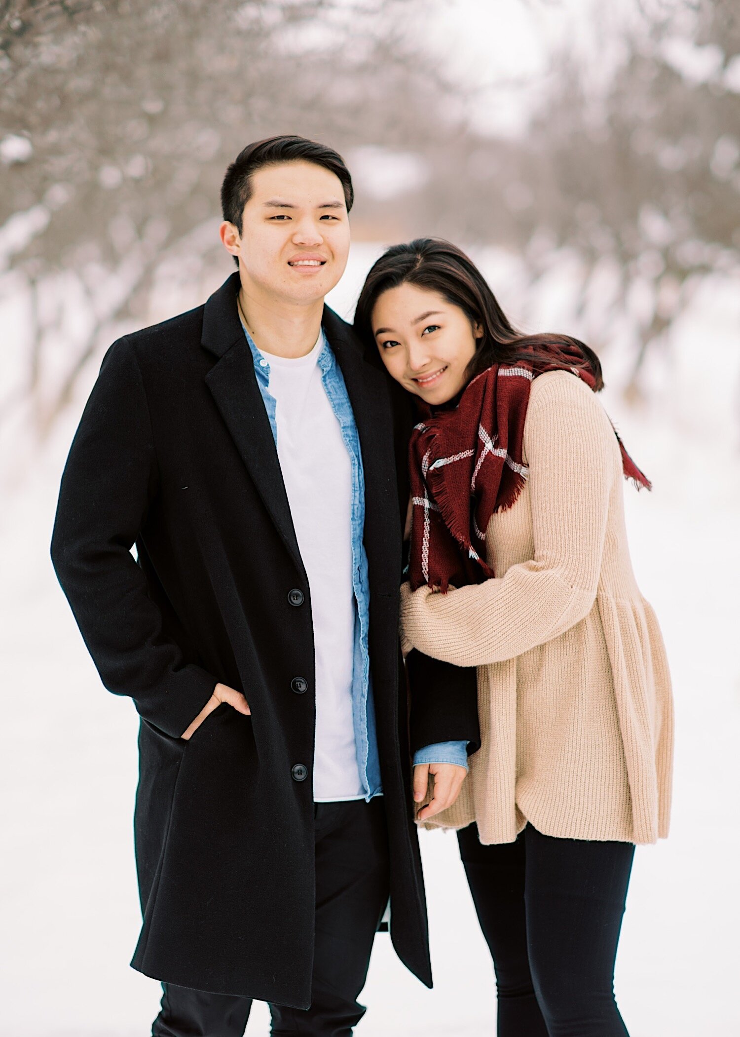  Korean Couple | Winter Photos | Provo Utah | Warm Scarf 