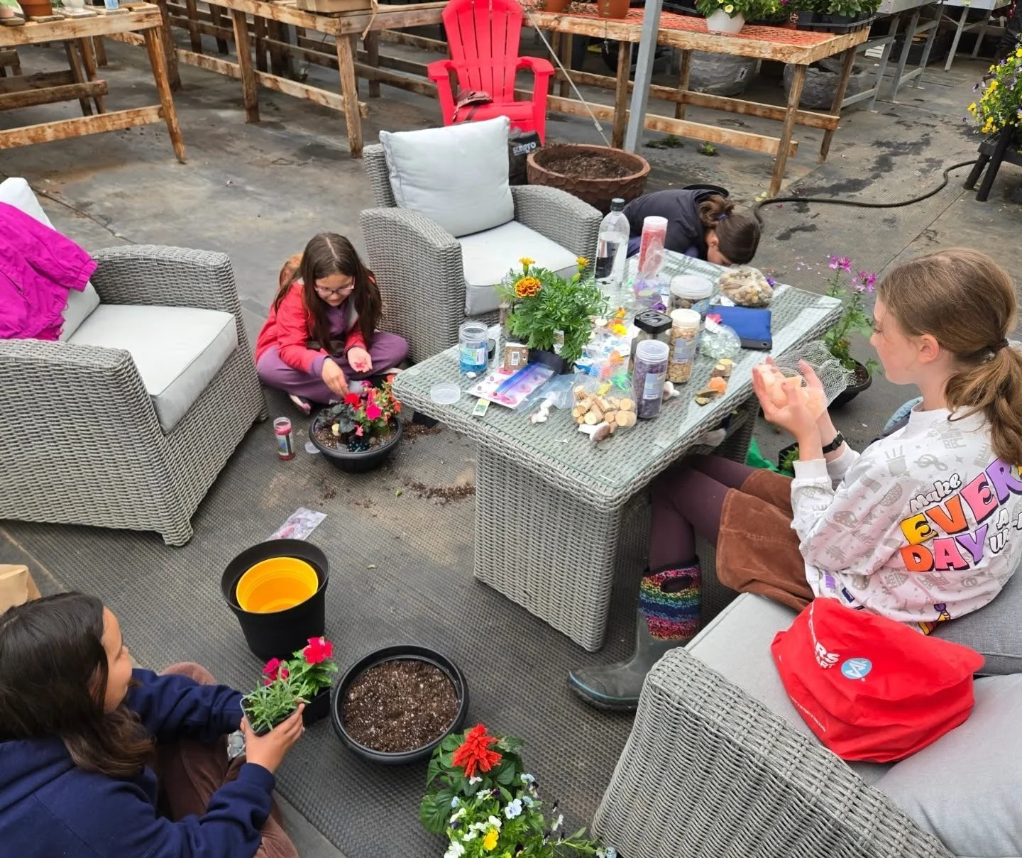 Girl Guides are here tonight planting seeds and making Dino Gardens