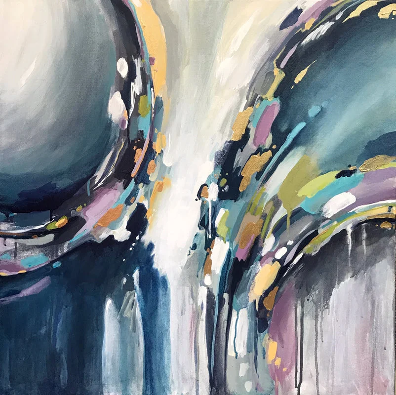 "Two Souls Collide (Eternal Energy)". 24 x 24 in. Fluid acrylics on canvas. 2019. NFS.
