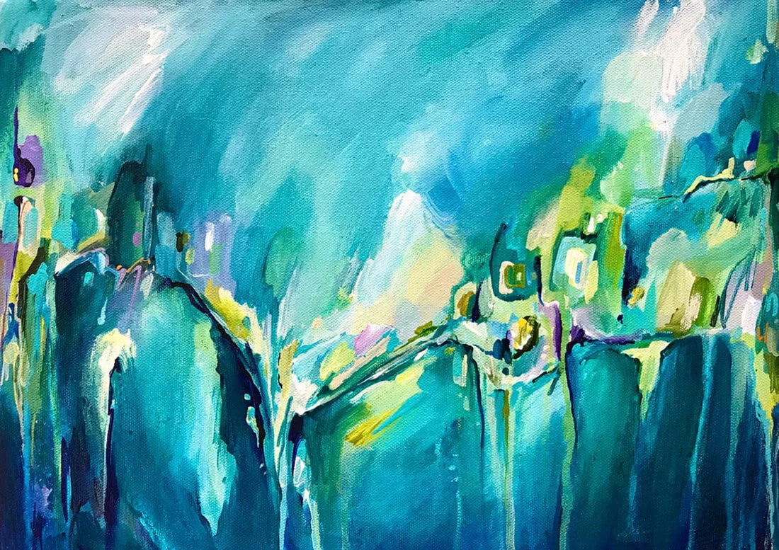 "Synchronize" 9 x 12 in. Fluid acrylics on canvas. 2018. Commission Project-- SOLD.