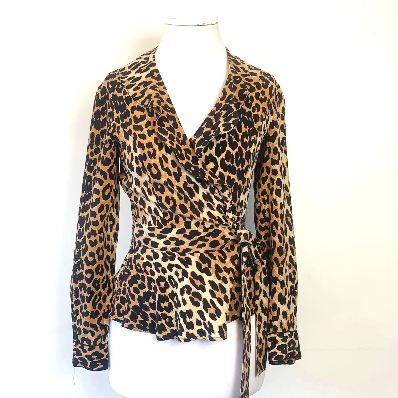 Ganni (DEN) Silk Leopard Print Wrap Top Sz 10 — I Love Labels