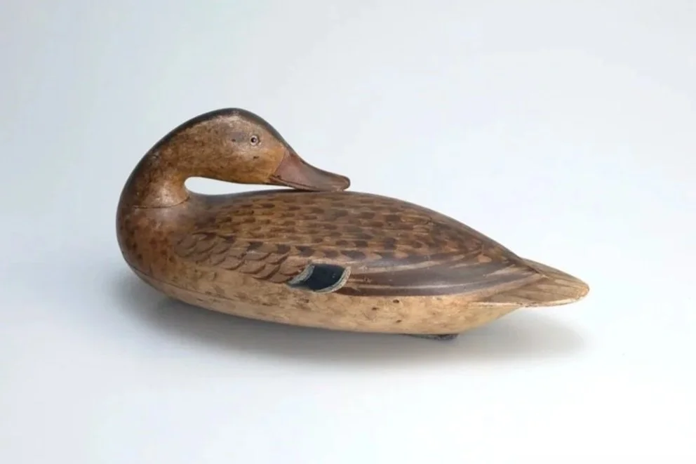 The "Masterworks" Elliston Preening Mallard Decoy by Robert Elliston (1847-1925), Bureau, IL, c. 1890