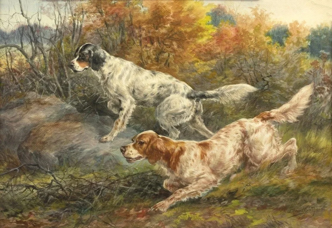 Edmund Henry Osthaus (1858-1928), Two Setters, watercolor, 20 1/4 by 29 in.