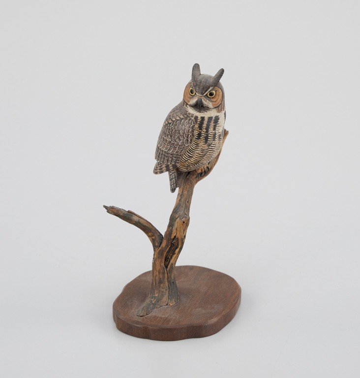 Miniature Great Horned Owl by Allen J. King (1878-1963), North Scituate, RI, c. 1940