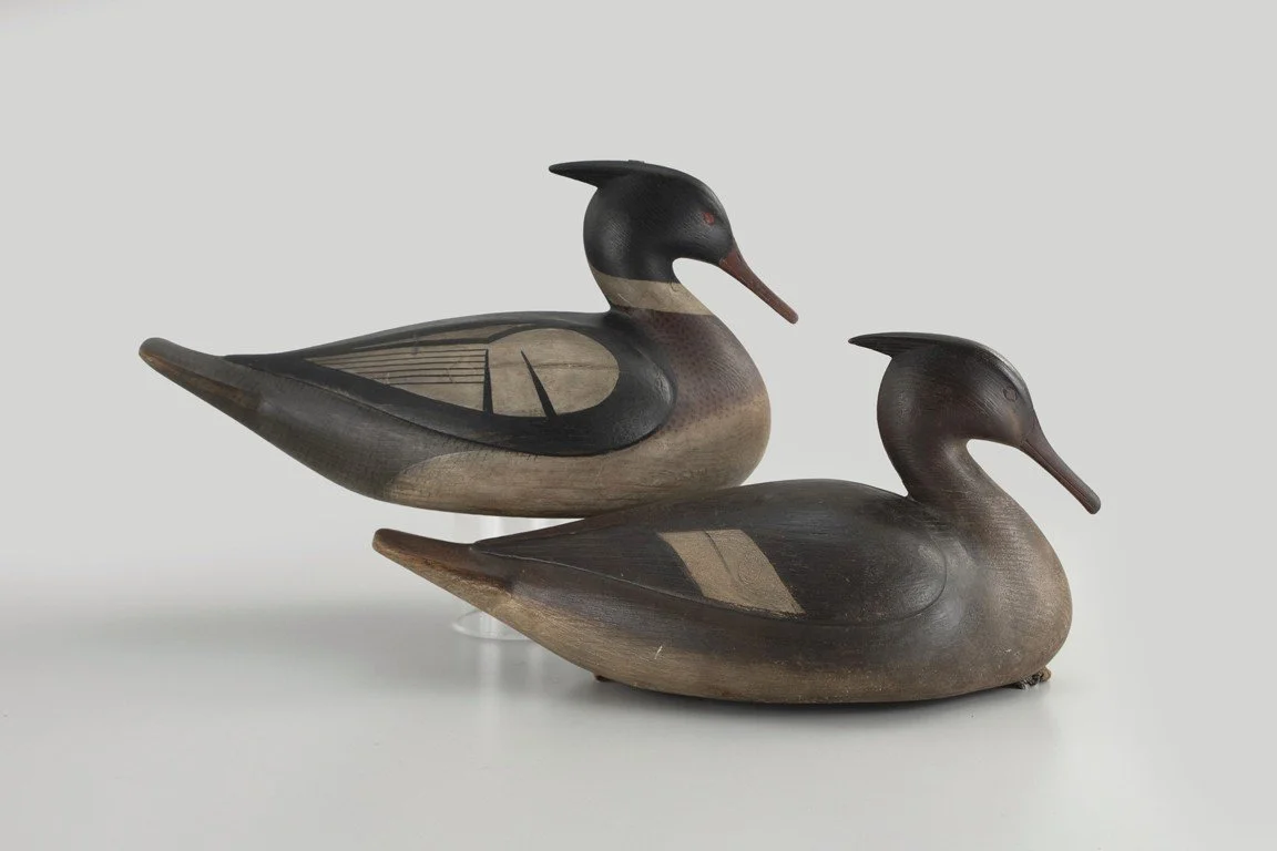 "High-Tri" Merganser Decoy Pair by Mark McNair (b. 1950), Craddockville, VA, c. 1990