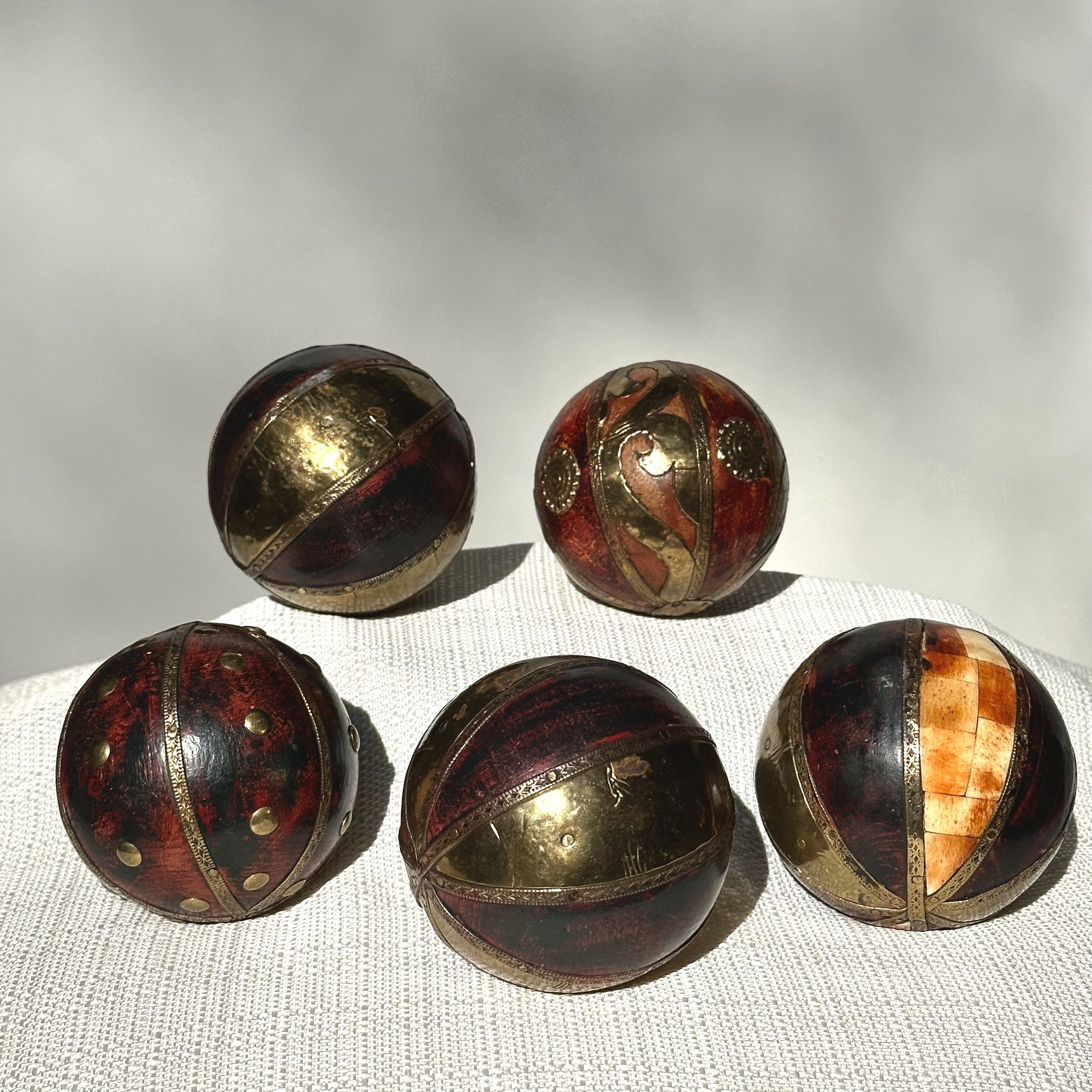 Indian Bone & Brass Decorative Balls