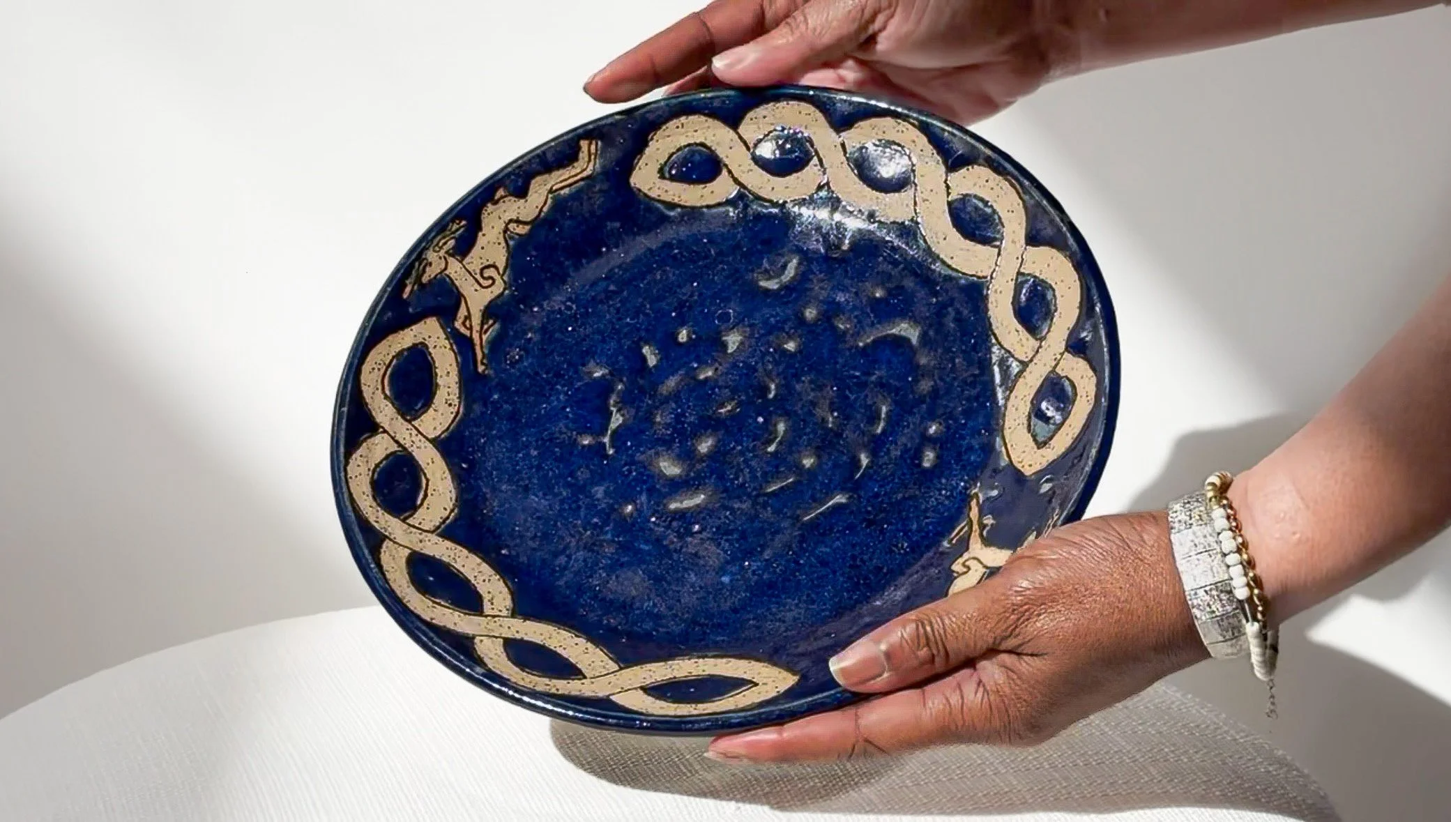 Navy Blue Ceramic Plate. Handmade pottery