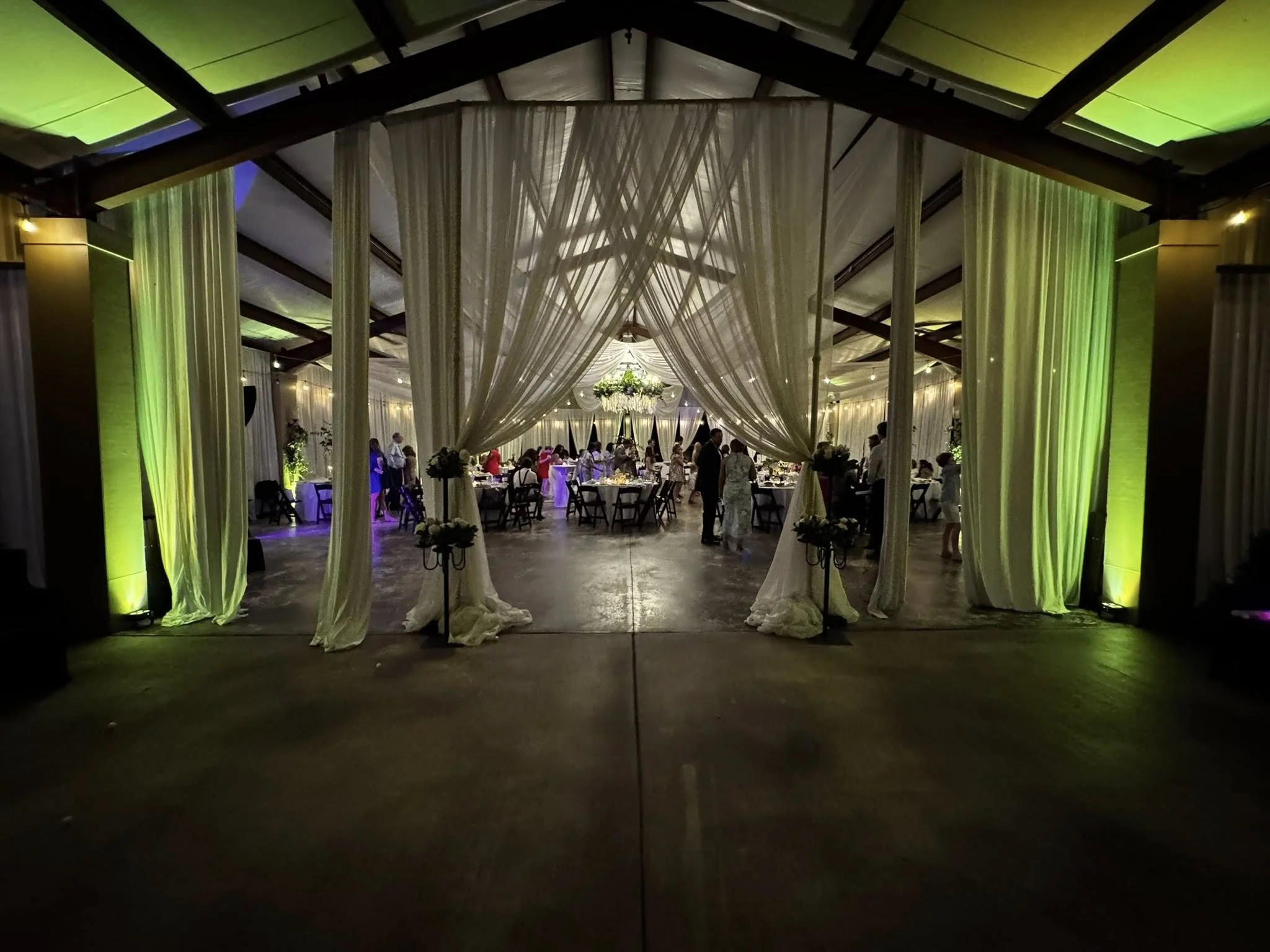 Yes, we travel! Uplighting a reception entrance in Alabama.