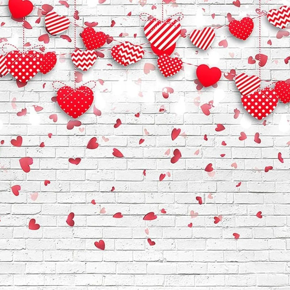 Red Hearts on White Brick
