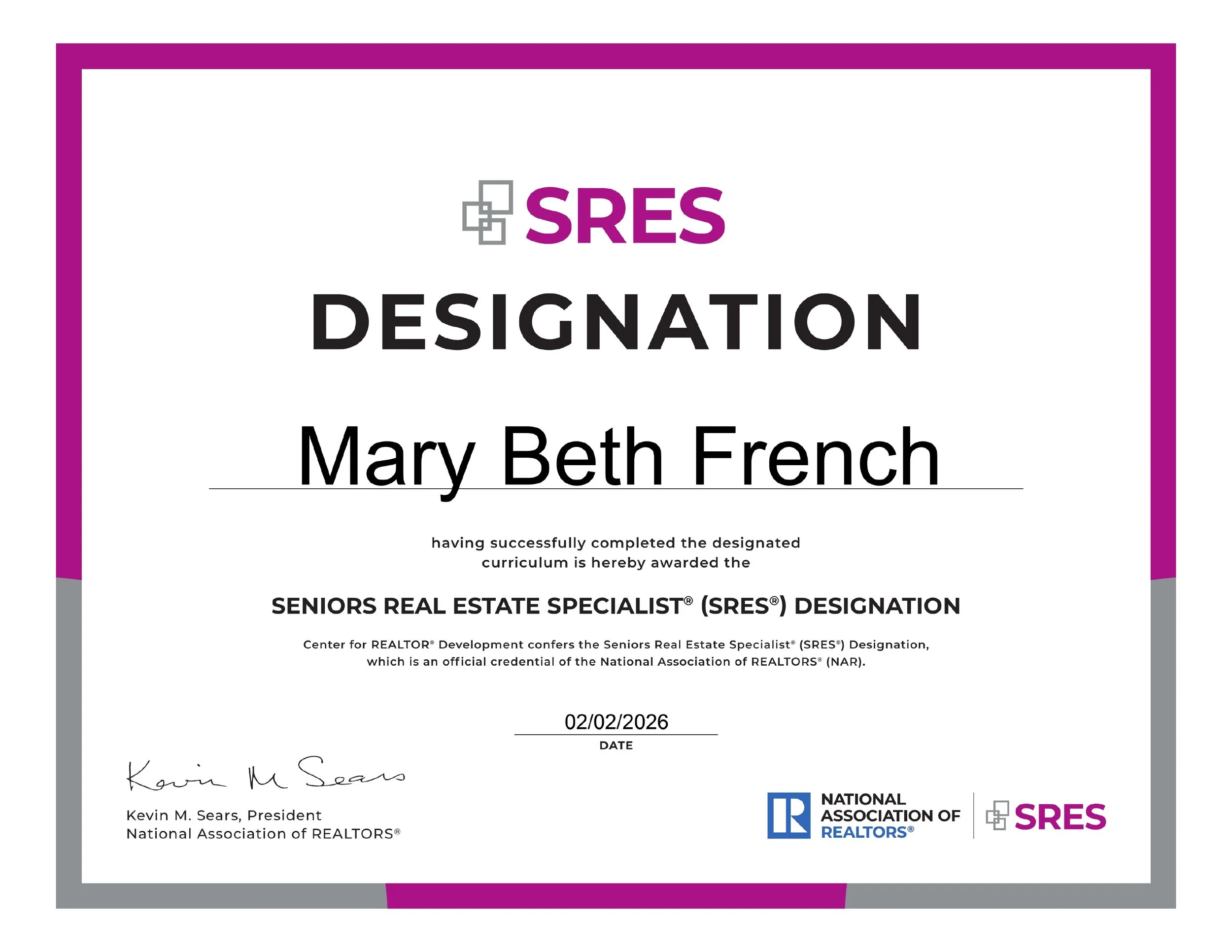 Mary Beth French Earns SRES® Designation to Better Serve Bennington County Seniors