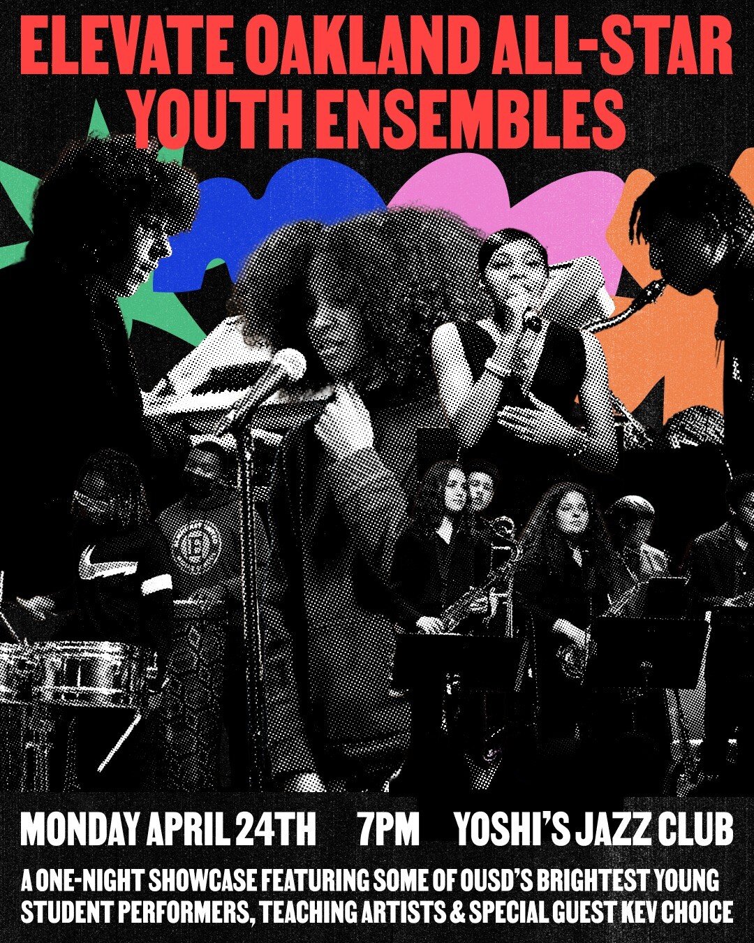 BIG NEWS! On Monday, April 24th we're taking over at @yoshis_oak for one night only to feature an unforgettable showcase of student groups from across our programs in Oakland Public Schools 🎶

⭐️ 40+ Student Performers
⭐️ 5+ OUSD Schools
⭐️ Special 