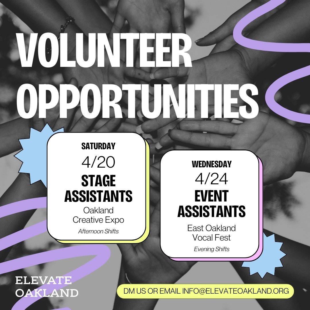 COMMUNITY 📣 We are looking for some volunteer support for our upcoming events on April 20th and April 24th! Send us a DM or email if you're available and can lend a hand 💌 More info below 👇

4/20 Oakland Creative Expo (Location: Old Oakland) - Bac