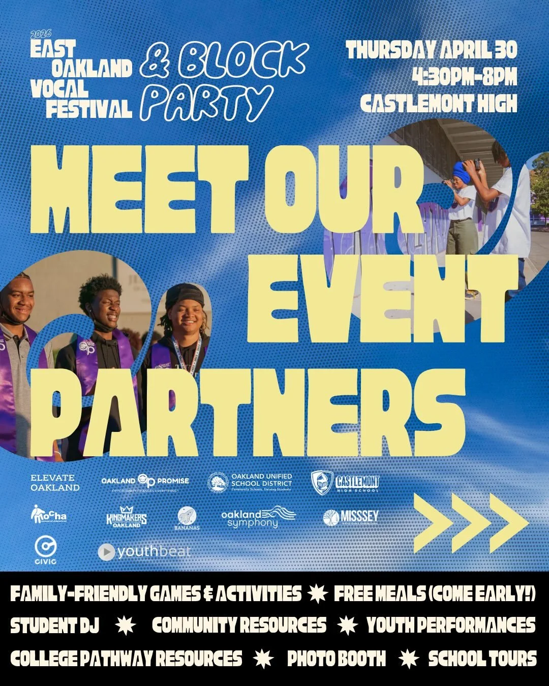 THIS THURSDAY 🎈🎶🎊 Join us and a whole community of incredible folks and organizations at the East Oakland Vocal Fest &amp; Block Party. Check out some of our featured Block Party &amp; Performance partners (more TBA!):

@oaklandpromise (event co-h