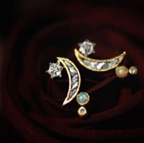 Shana Gulati Jewelry 18K Gold Vermeil and 925 Sterling Silver Diamond and Opal “Kolar” Celestial Diamond Stud Earrings, $236