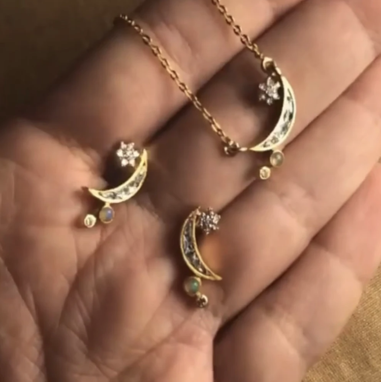 Shana Gulati Jewelry Kolar Necklace in 18K Gold Vermeil, Diamonds and Opal, $212