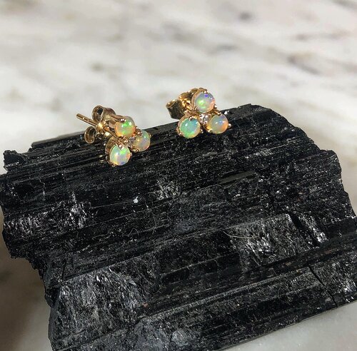 Atelier All Day 14K Opal Jewelry : Opal Trio Earrings with Diamond Center Stone, $595
