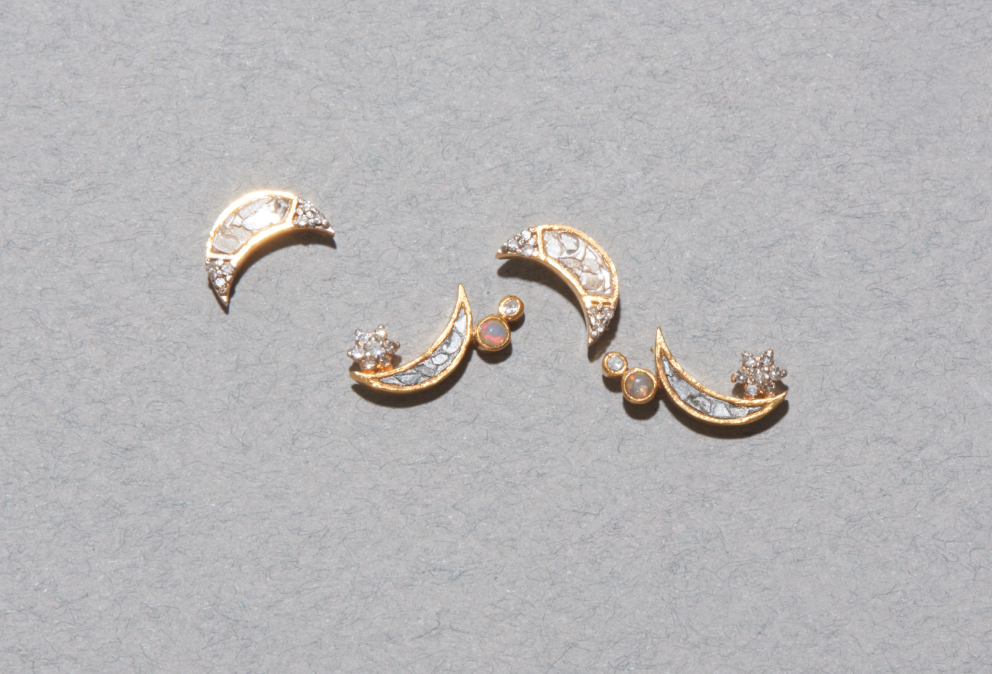 Shana Gulati Jewelry Kolar Stud Earrings in 18K Vermeil Diamond and Opal, $236