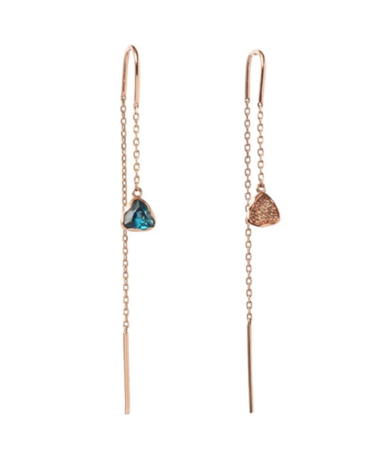 Anné Gangel Designs Champagne and Blue Diamond Mismatched 14K Real Gold Threader Earrings $588