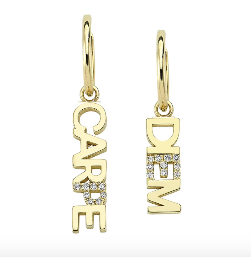 OWN Your Story Diamond and 14K Real Gold Huggie Hoops with Carpe Diem Charms $790