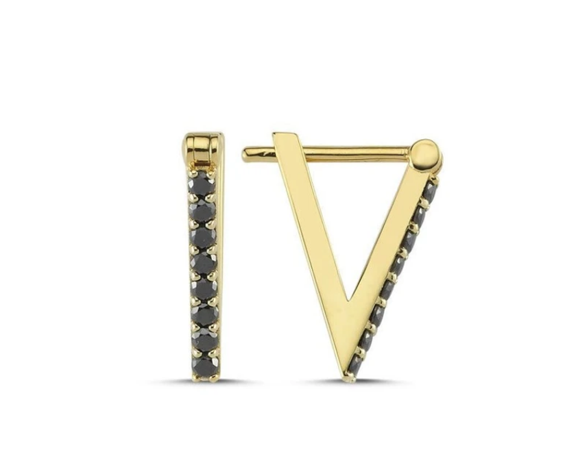 Anné Gangel Designs Triangular Black Diamond and 14K Real Gold Huggie Hoops $744