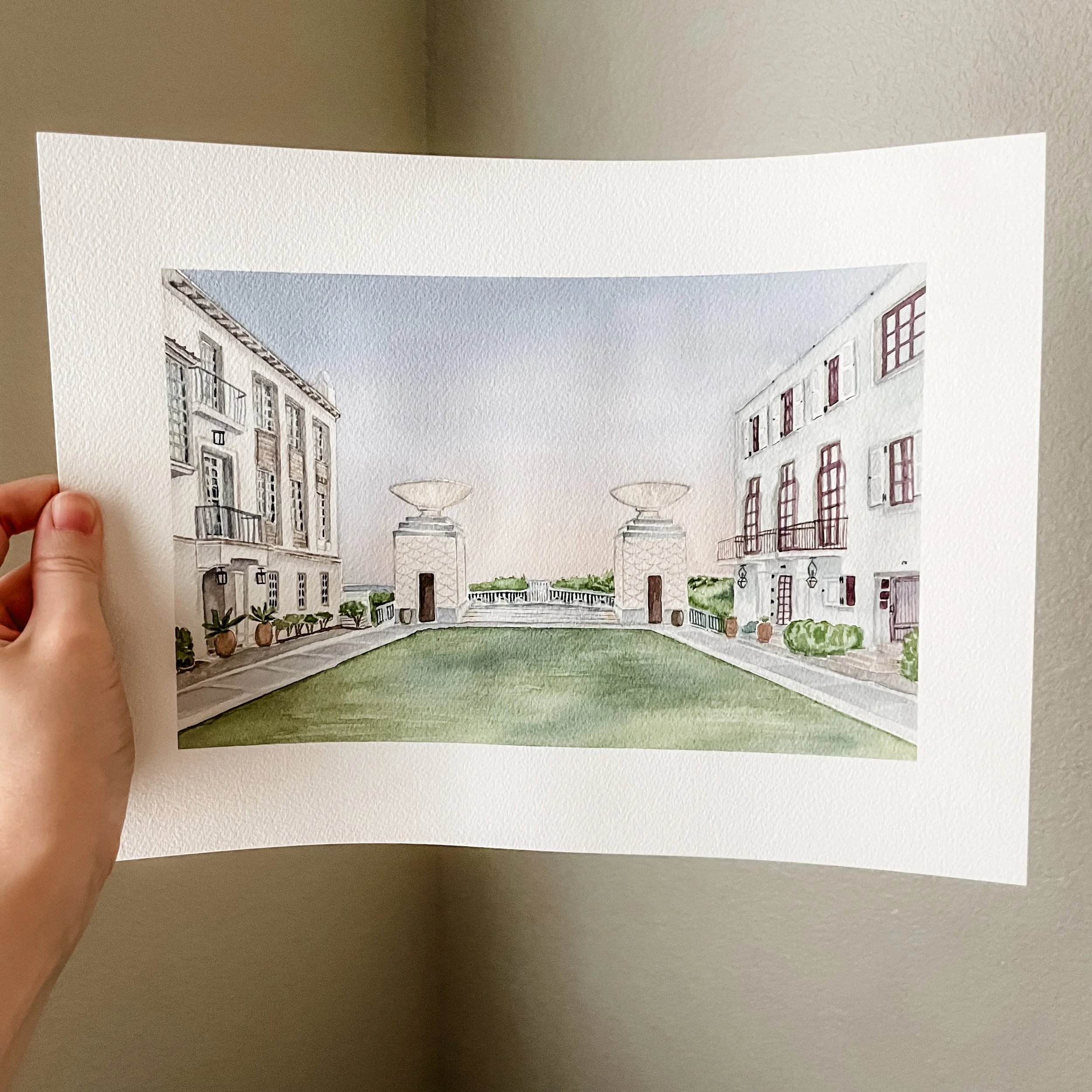 Original "Alys Beach - Gulf Green " watercolor painting, 6.25 x 9.5"