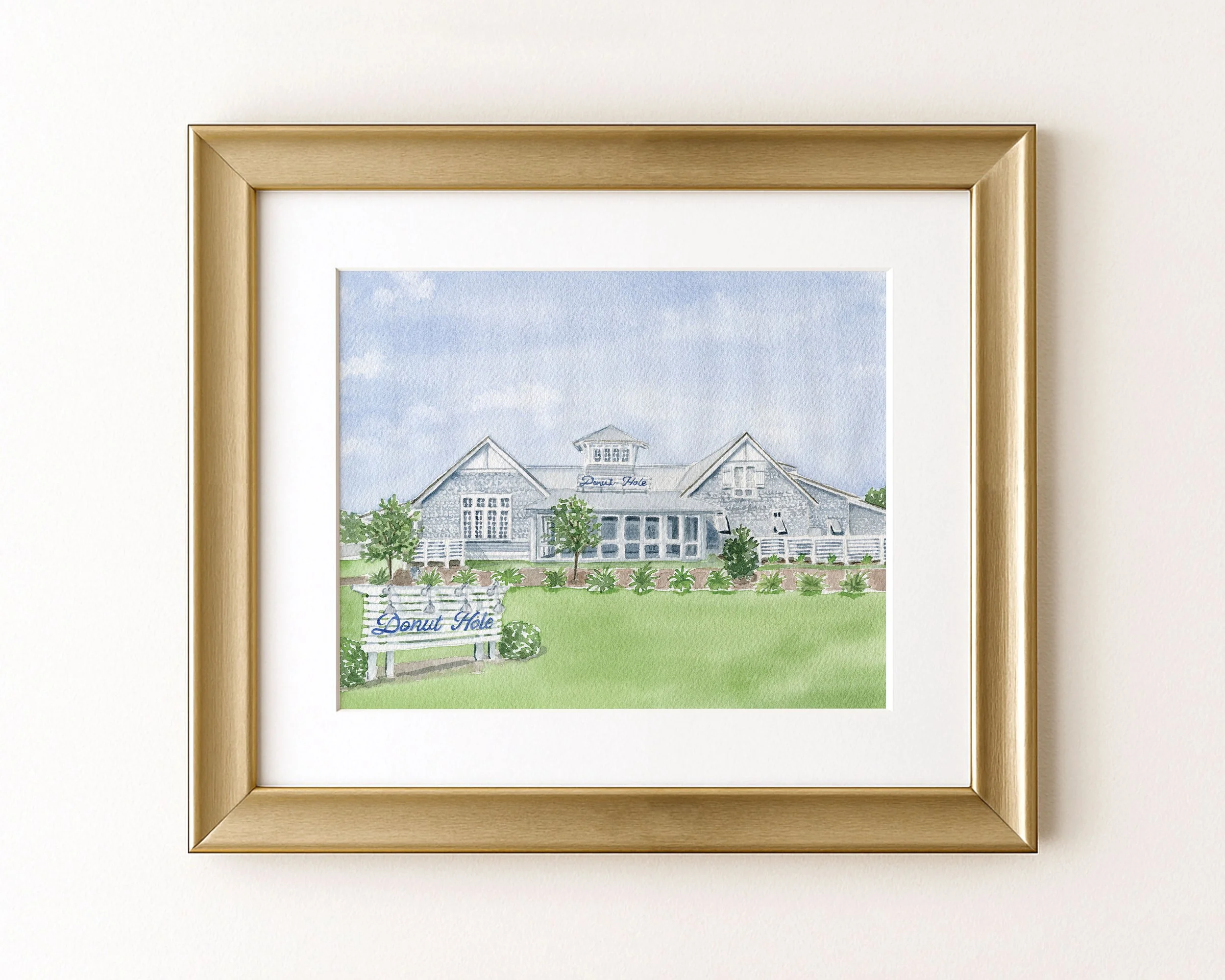 Original "The Donue Hole" watercolor painting, 6.75 x 8.75"