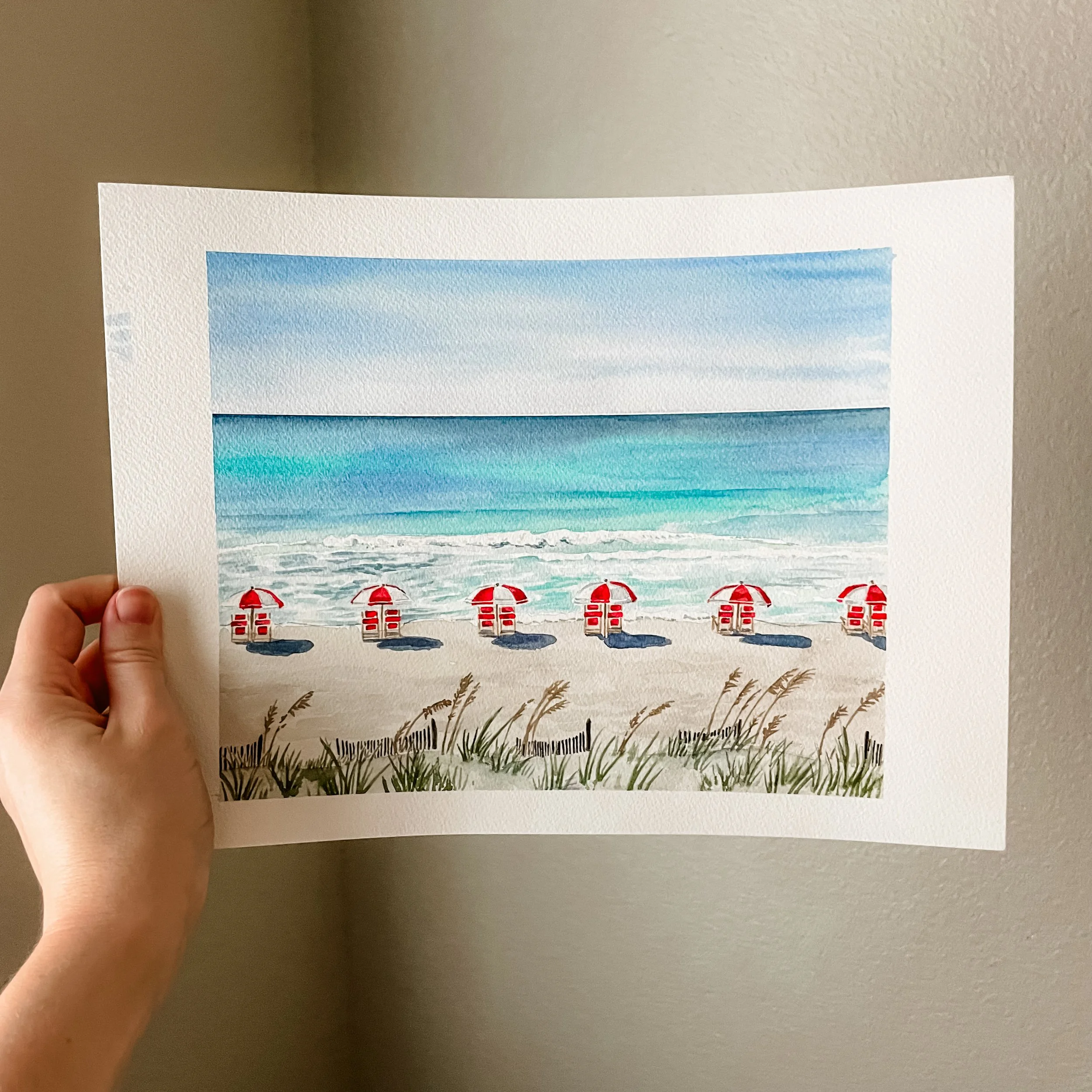 Original "Miramar Shoreline " watercolor painting, 7.5 x 9.25"