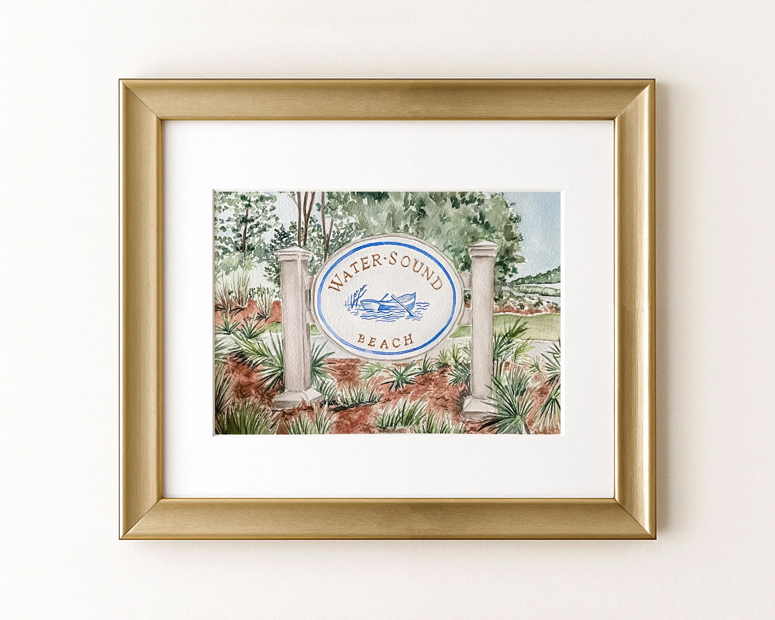 Original "WaterSound Sign" watercolor painting, 6 x 9"