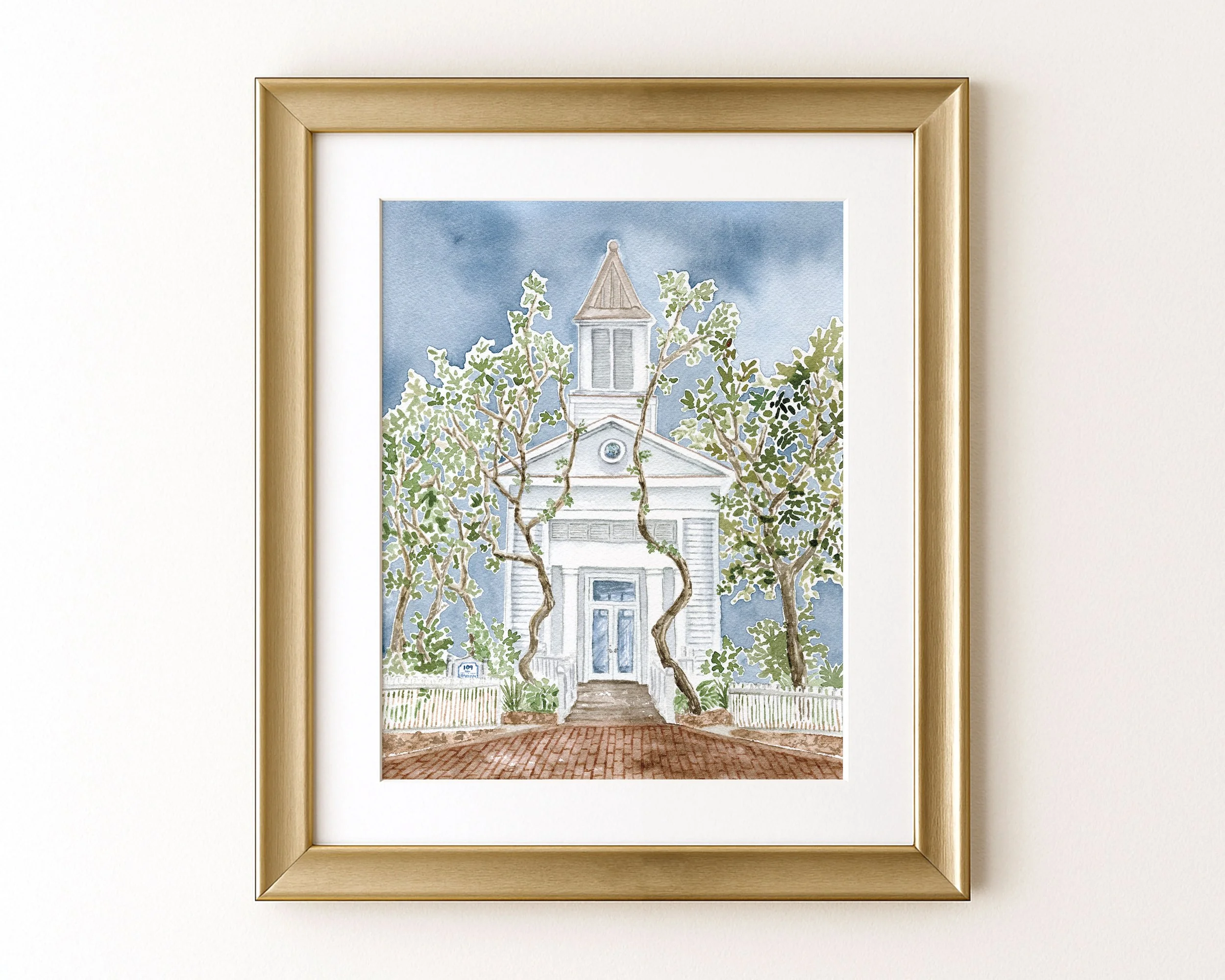 Original Carillon Beach "The Meeting House" watercolor painting, 8x10"