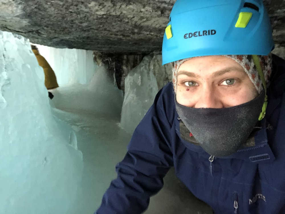 Climbing under frozen waterfalls is adventurous, right?!