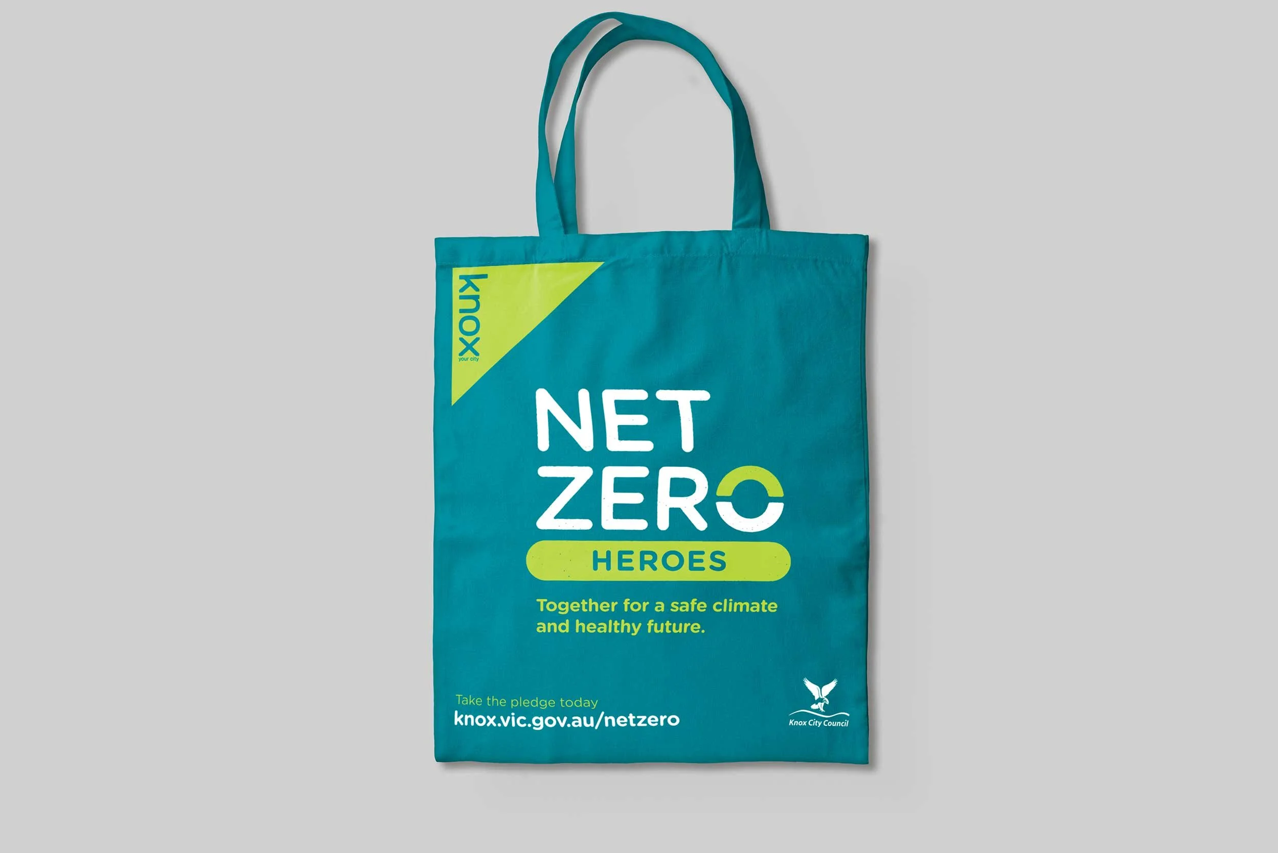 Promotional post card design for Knox Net Zero Heroes, a campaign that encourages council residents and the local community to take action on climate change. Created by Citizen By Design, an independent branding agency based in Footscray, Melbourne.