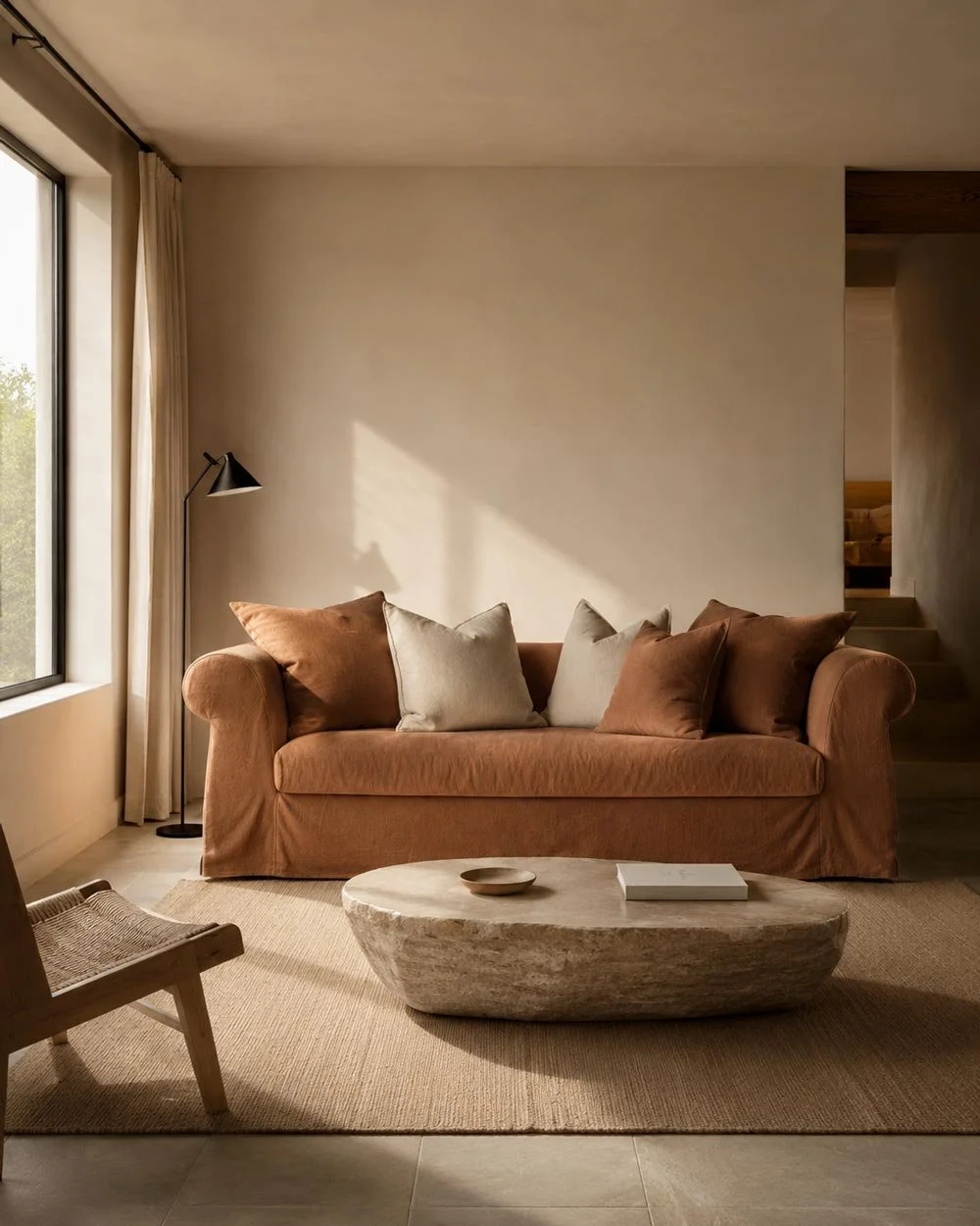 Burnt orange sofa in an elegant lounge