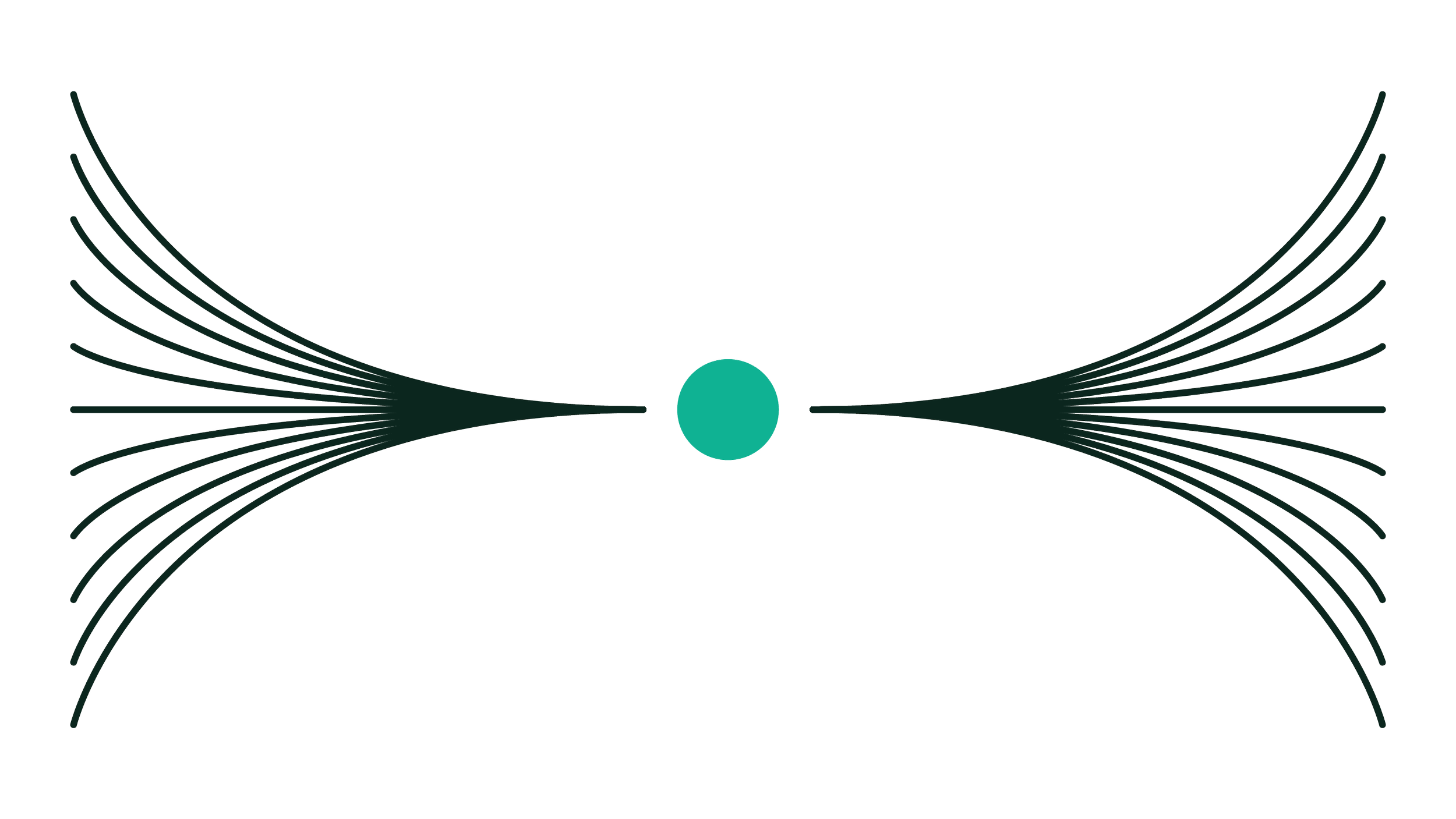 Curved lines all starting from the same source, the reference point in the middle of the visual.