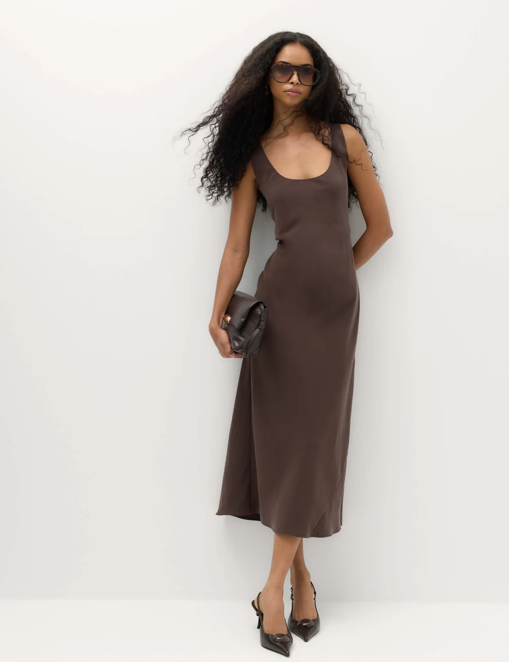 M&S dark chocolate scoop neck maxi slip dress