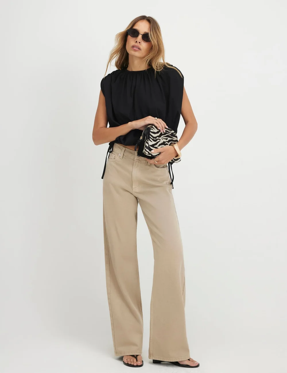 River Island beige relaxed mid rise straight leg jeans at M&S