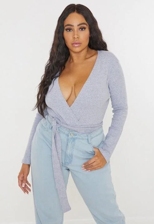 Misguided Plus Grey Wrap Bodysuit £18