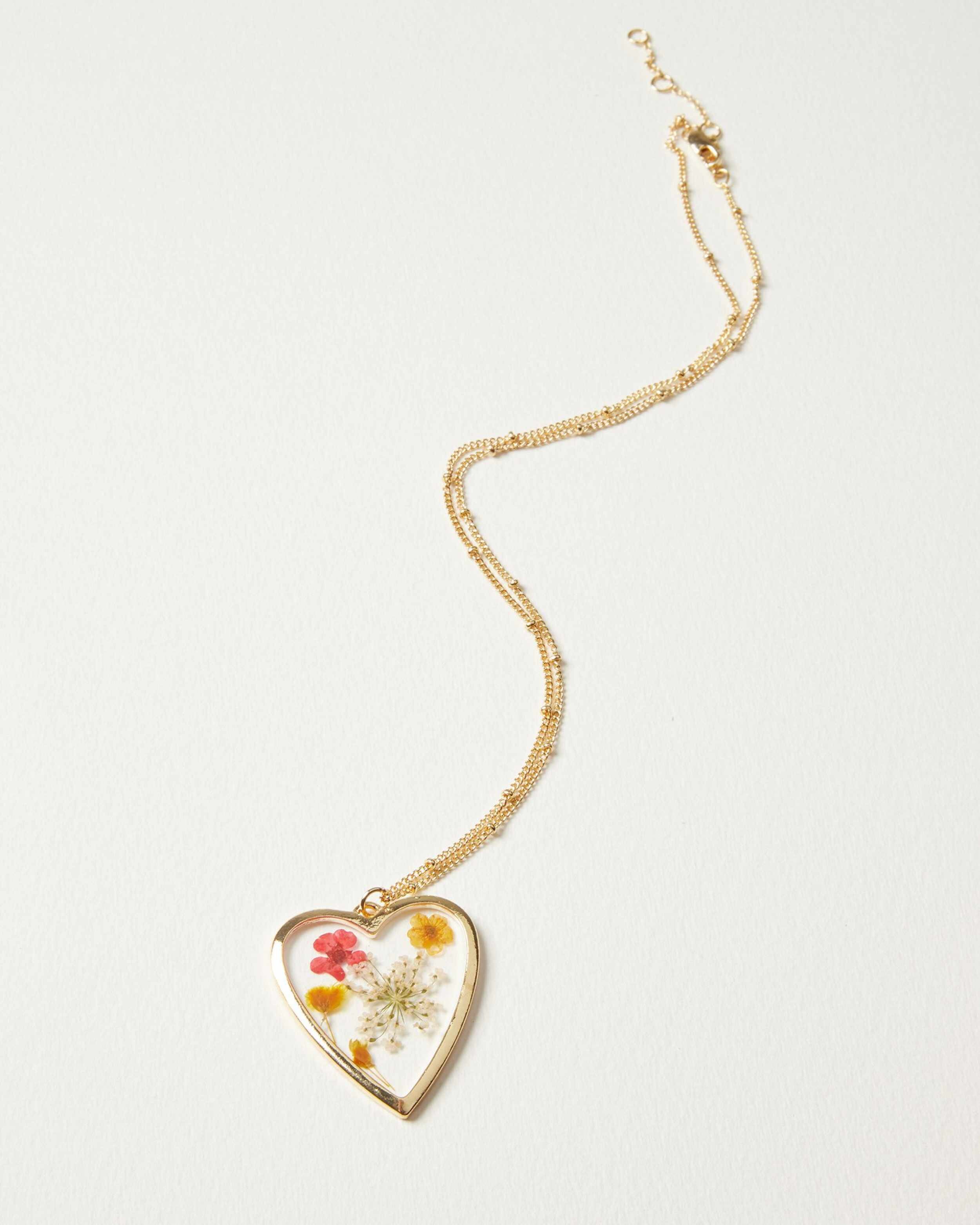 Oliver Bonas Arcelia Flower Inlay Heart Pendant Necklace £26