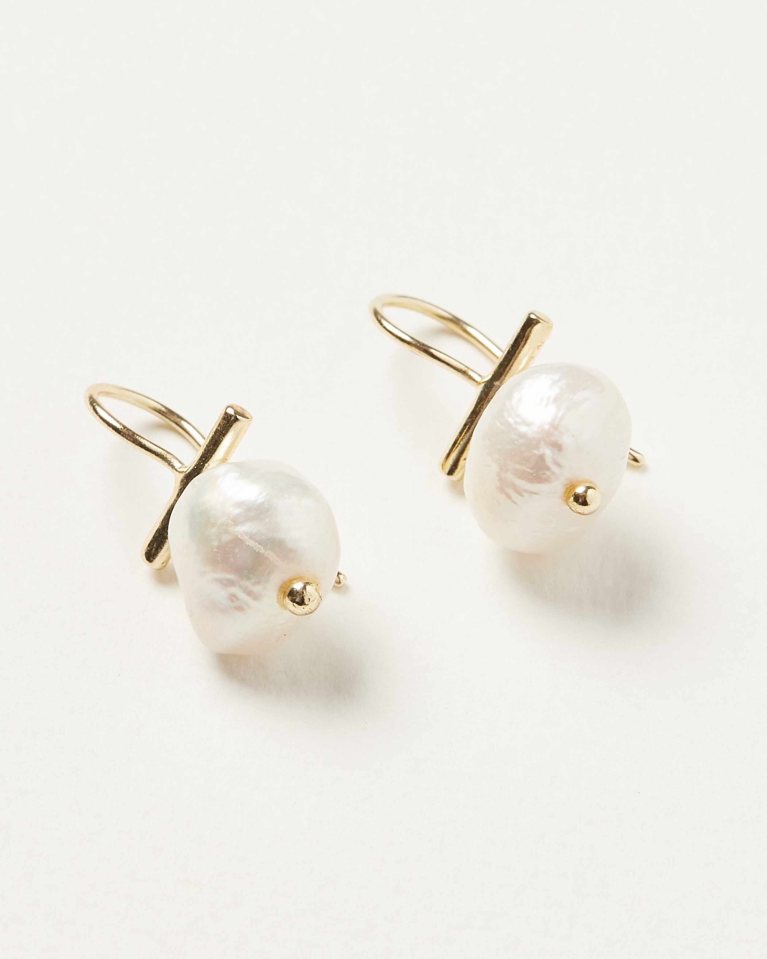 Oliver Bonas Almeta Freshwater Pearl &amp; Bar Gold Plated Drop Earrings £29.50