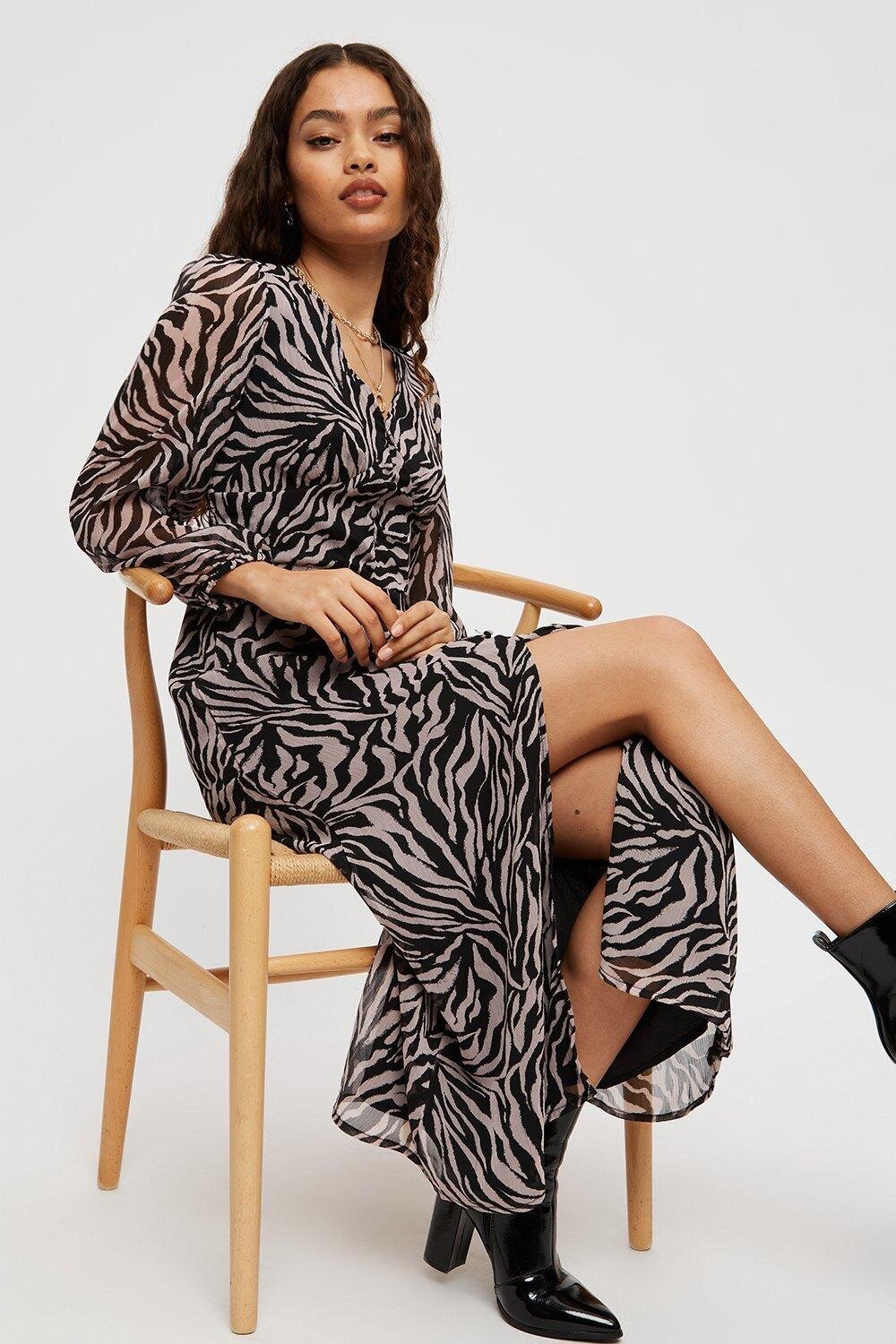 Dorothy Perkins Petite Zebra Print Empire Seam Midi Dress £32