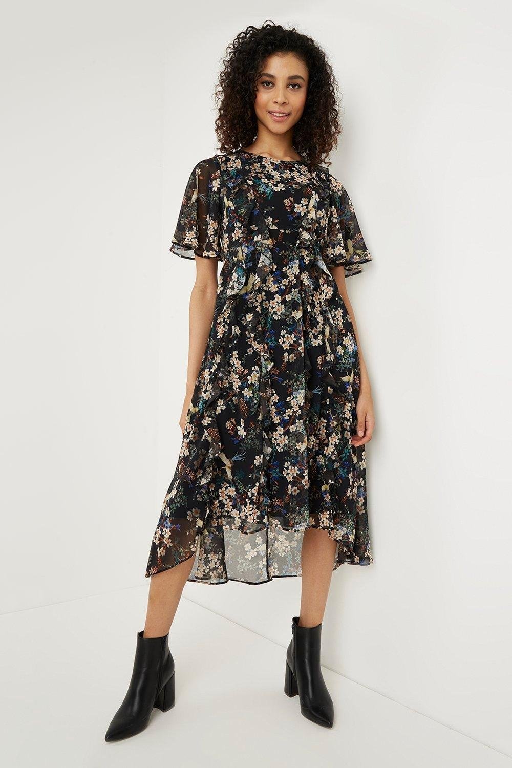 Wallis Petite Bird Print Ruffle Dress £95