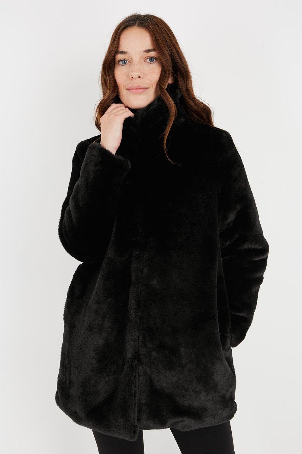 Wallis Petite Black Faux Fur Midi Coat £71.20