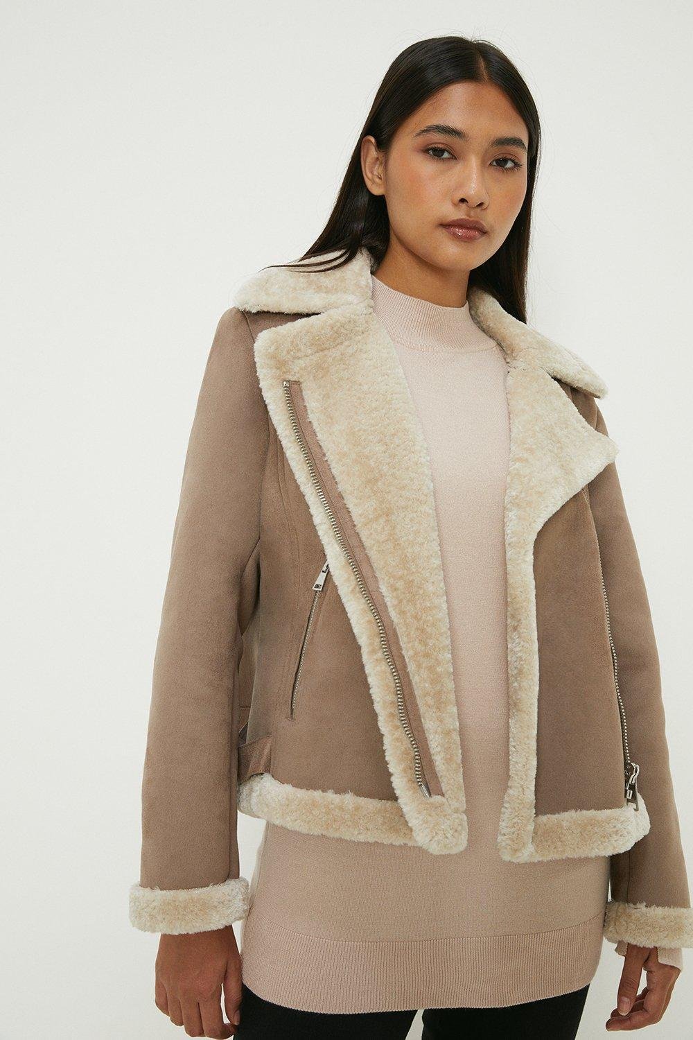 Dorothy Perkins Petite Short Shearling Aviator Jacket £52.50