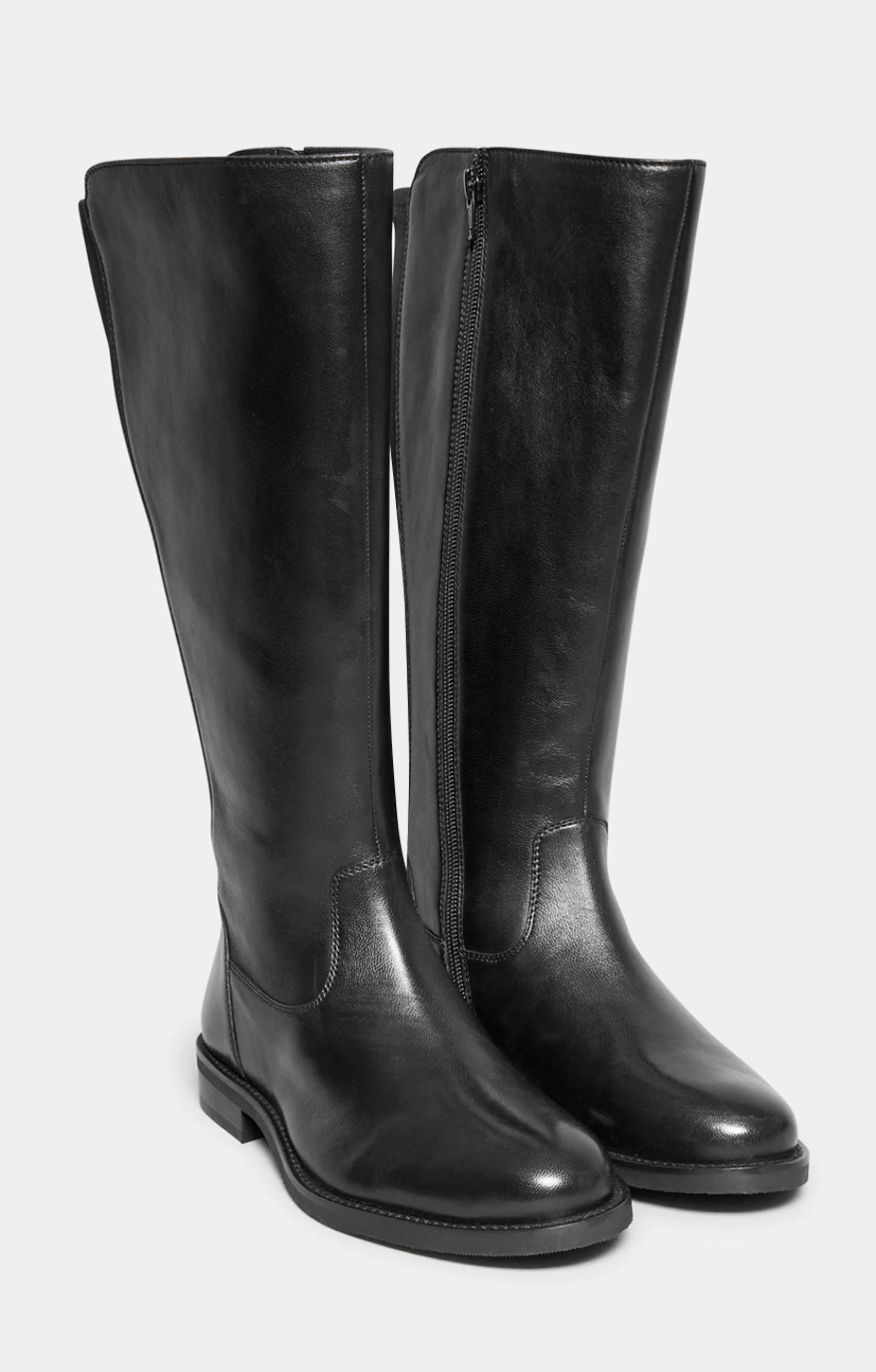 Yours Black Elasticated Knee High Leather Boots £89.99