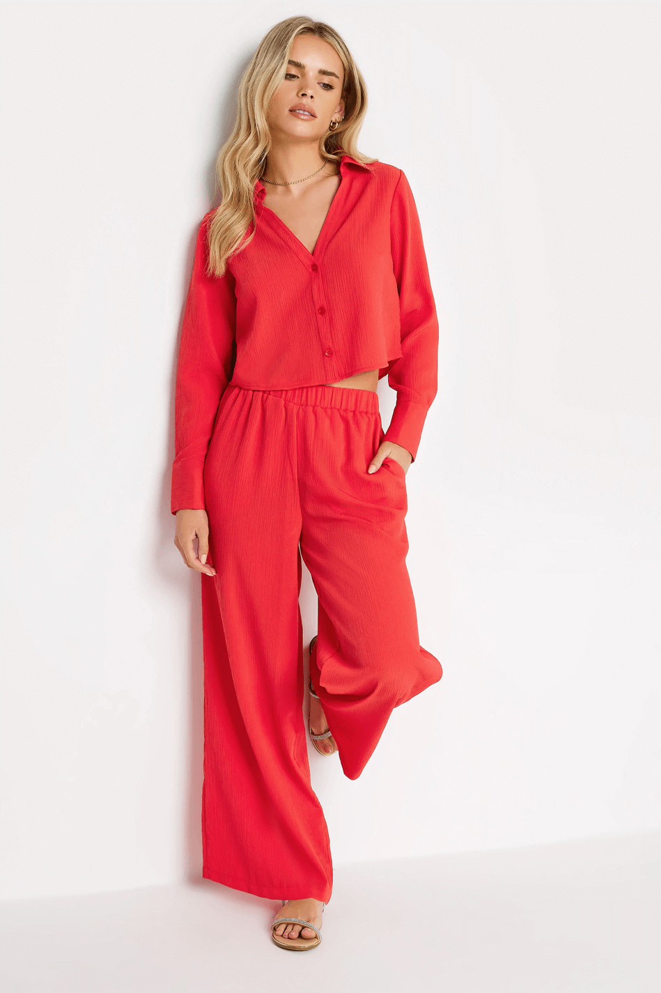 PixieGirl Petite Red Textured Wide Leg Trousers £19.99