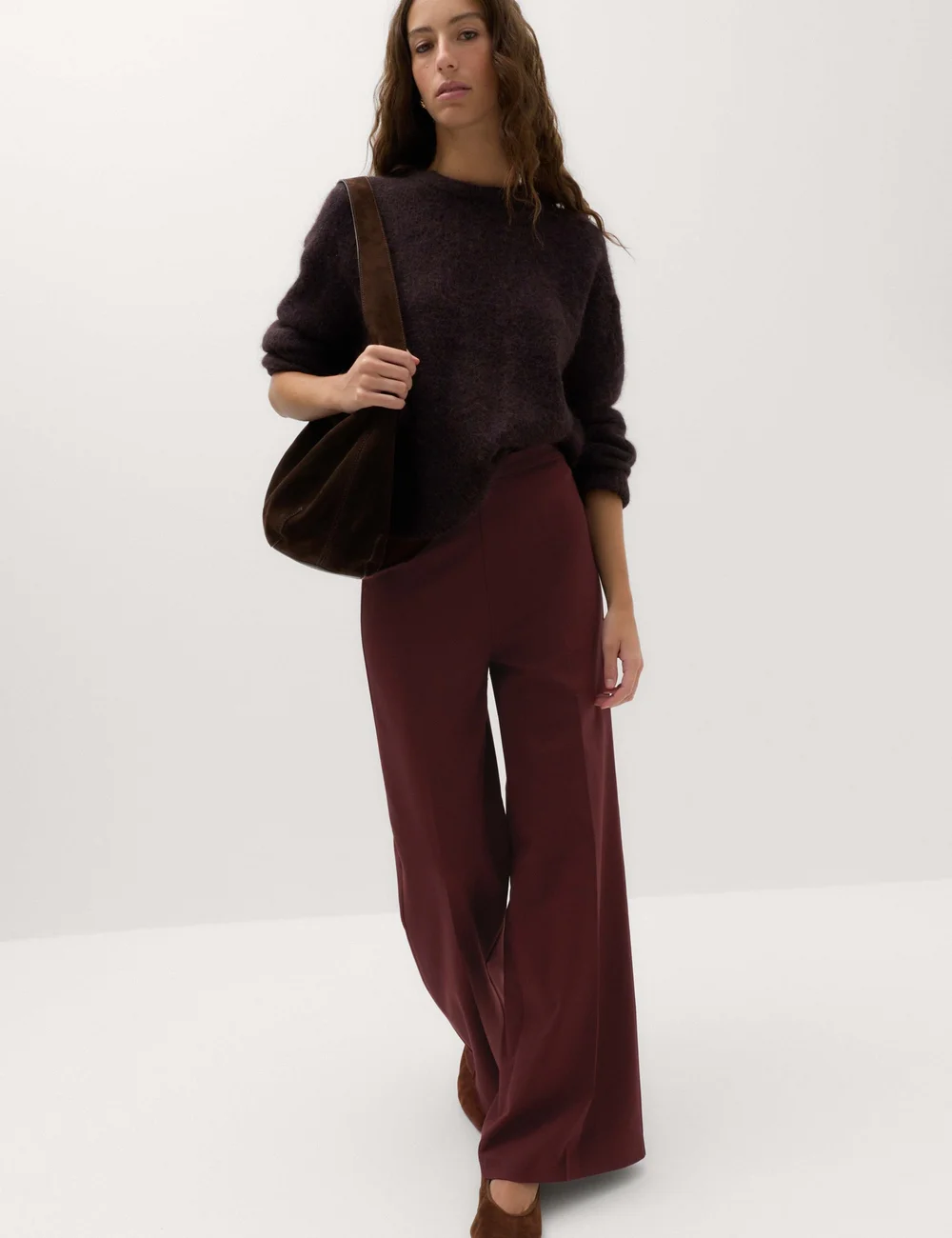 M&S wine jersey wide leg trousers with stretch