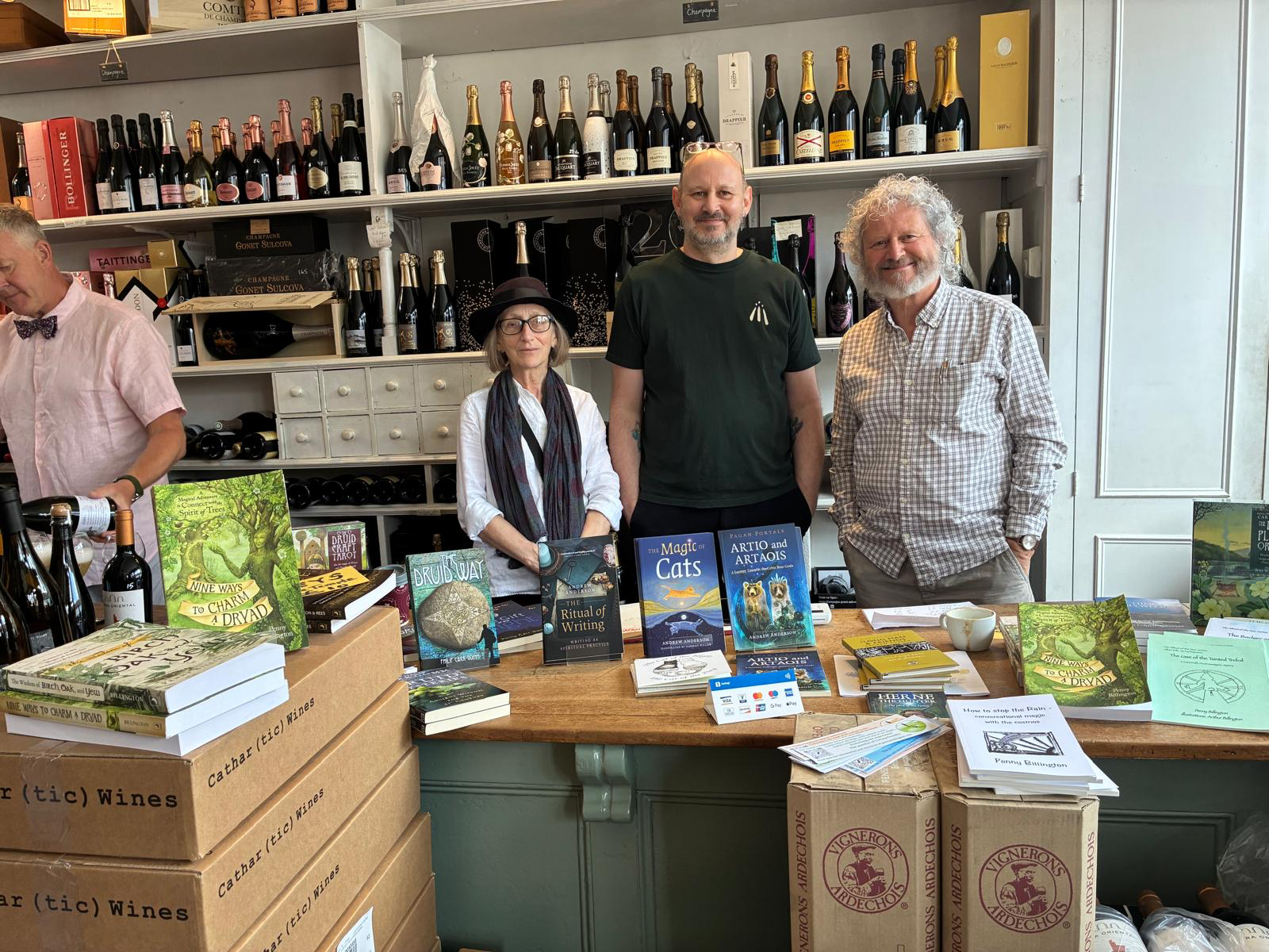 Summer's a-come! We're out and about. At a Druid bookstand with Philip Carr Gomm and Andrew Anderson; a fabulous day!